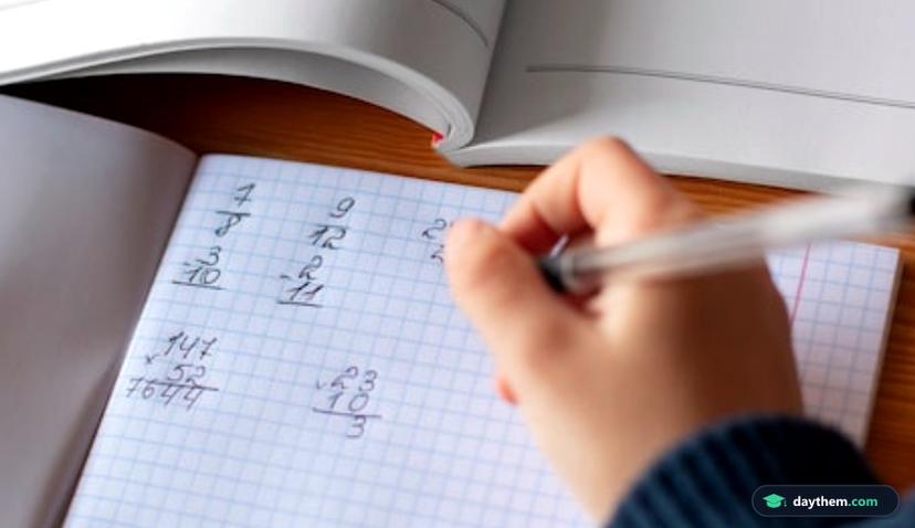 High angle girl learning math at school