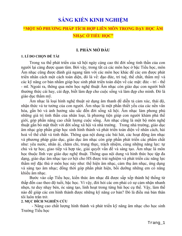 SKKN Một Số Phương Pháp Tích Hợp Liên Môn Trong Dạy Học Âm Nhạc Ở Tiểu Học - Thumbnail
