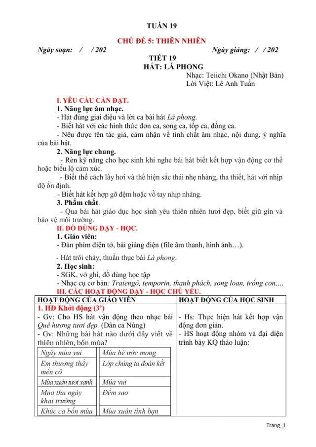 Giáo Án Âm Nhạc 5 Chủ Đề 5 Thiên Nhiên - Thumbnail