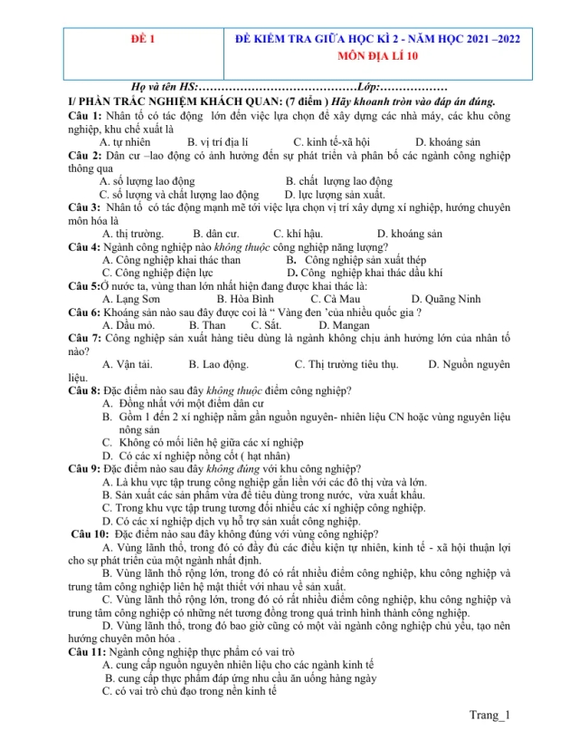 Bộ Đề Thi Giữa Kì 2 Địa 10 Năm 2022 - Thumbnail