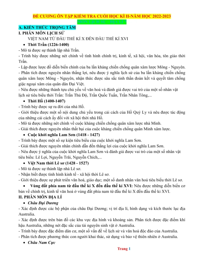Đề Cương Ôn Tập Học Kỳ 2 Lịch Sử Địa Lí 7 - Thumbnail
