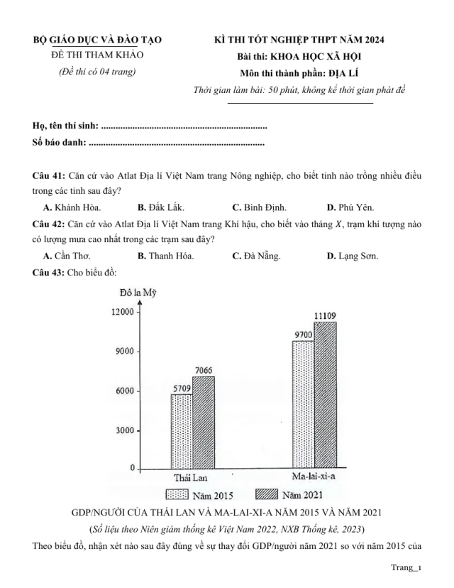 Giải Chi Tiết Đề Tham Khảo Môn Địa Tốt Nghiệp 2024 Bộ GD Và ĐT - Thumbnail