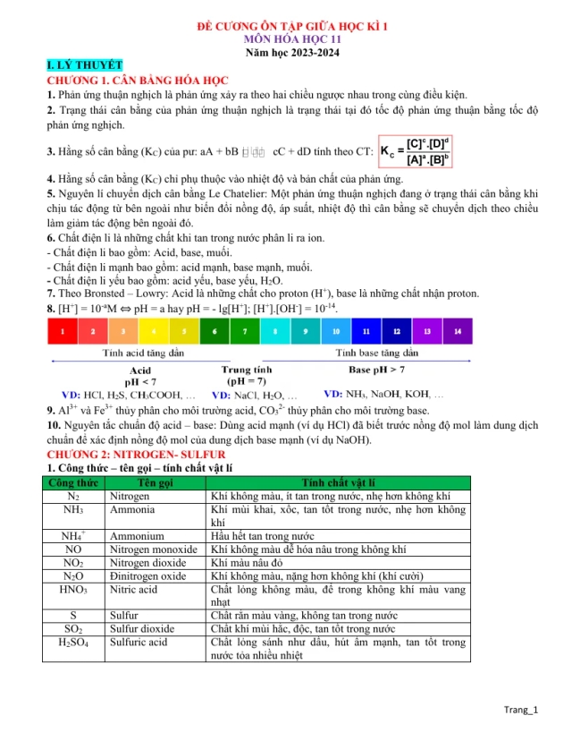 Đề Cương Ôn Tập Giữa Học Kỳ 1 Hóa 11 - Thumbnail