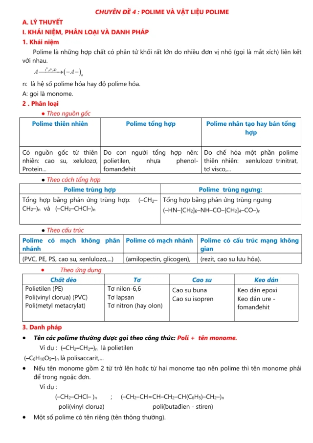 Các Dạng Bài Tập Polime Và Vật Liệu Polime - Thumbnail