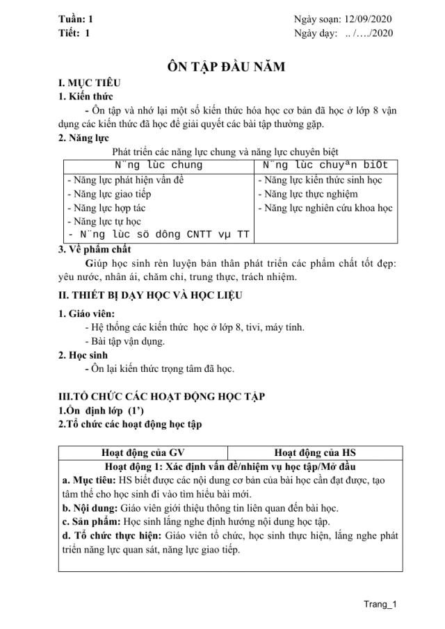 Giáo Án Môn Hóa 9 Theo Công Văn 5512 Học Kỳ 1 Rất Hay - Thumbnail
