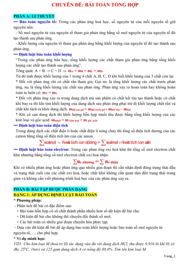 Chuyên Đề Bài Toán Tổng Hợp Bồi Dưỡng HSG Hóa 9 - Thumbnail