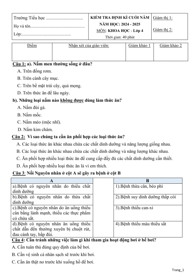 Bộ Đề Kiểm Tra Cuối Học Kỳ 2 Khoa Học 4 2024 - 2025 Có Đáp Án Ma Trận - Thumbnail