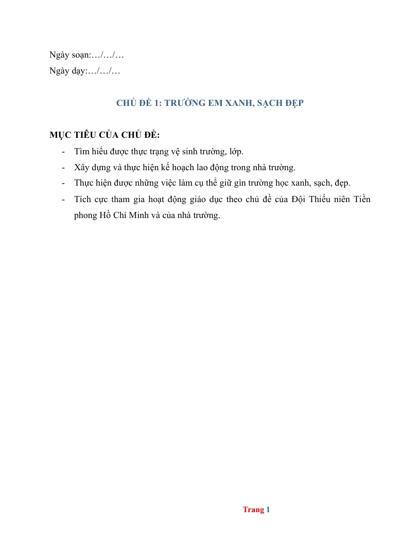 Giáo Án Hoạt Động Trải Nghiệm Lớp 4 Học Kỳ 1