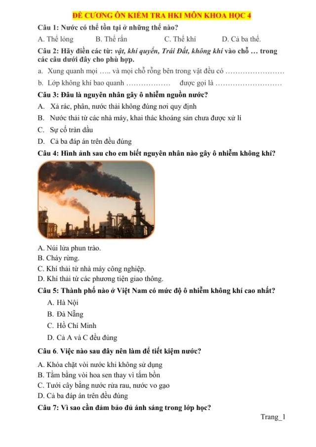 Đề Cương Ôn Tập Học Kỳ 1 Môn Khoa Học Lớp 4 Năm Học 2025 - 2026 - Thumbnail