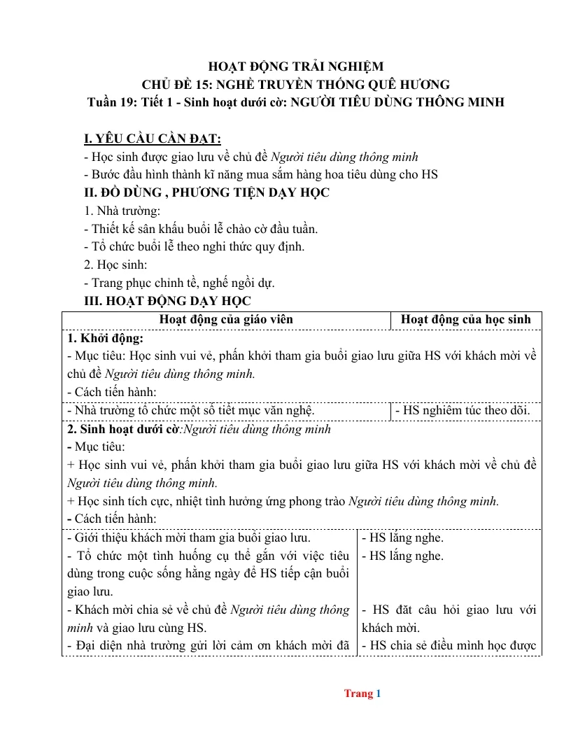 Giáo Án Hoạt Động Trải Nghiệm 4 Học Kỳ 2