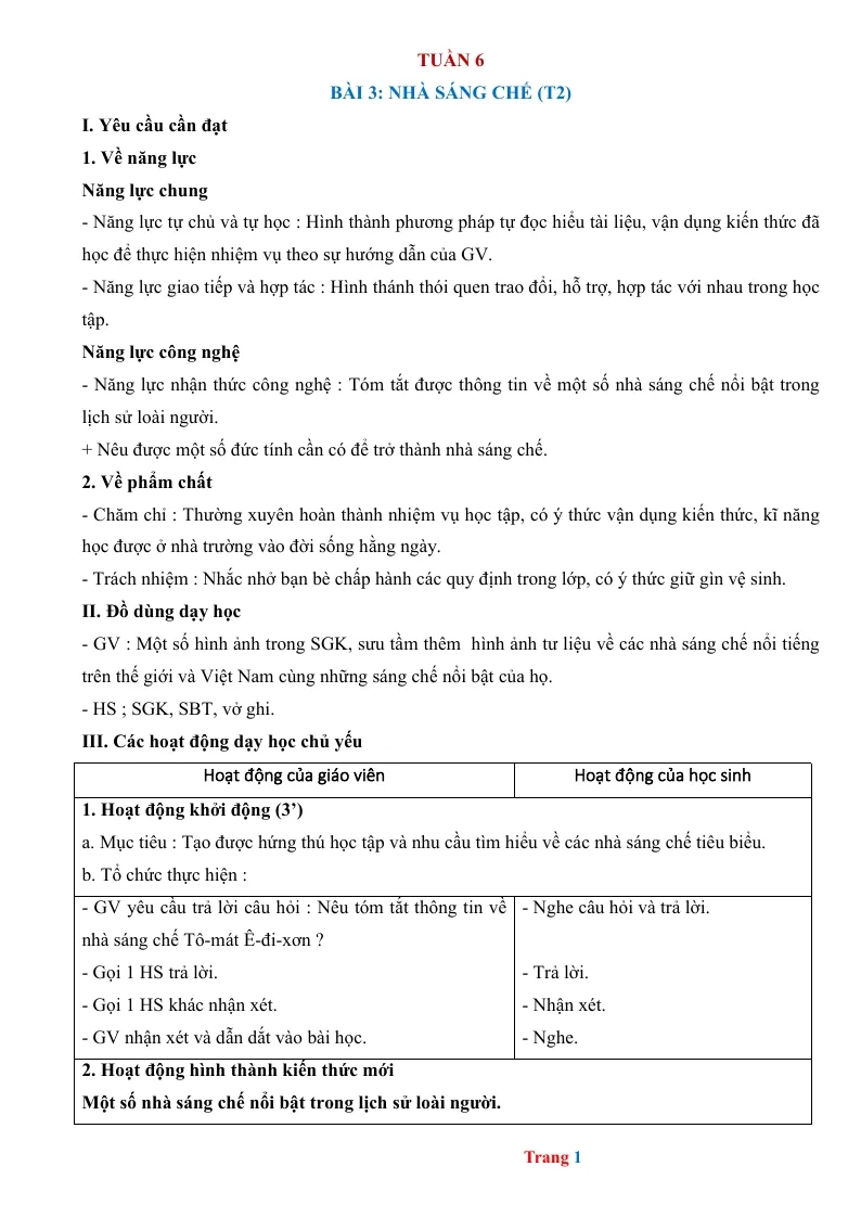 Giáo Án Môn Công Nghệ Lớp 5 Tuần 6