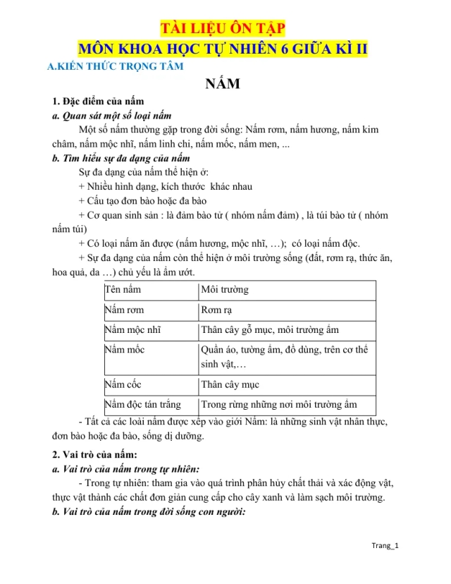 Tài Liệu Ôn Tập Môn Khoa Học Tự Nhiên 6 Giữa Kỳ 2 - Thumbnail
