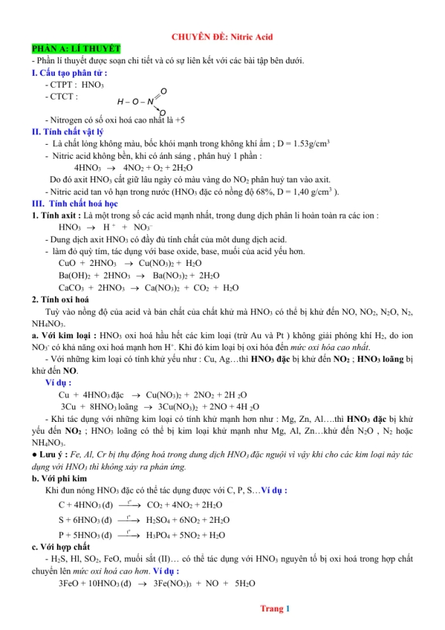 Chuyên Đề Nitric Acid Bồi Dưỡng HSG Hóa 8 - Thumbnail
