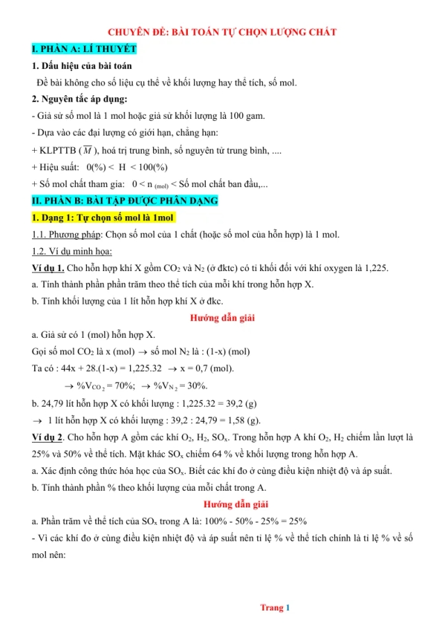 Chuyên Đề Bài Toán Tự Chọn Lượng Chất Bồi Dưỡng HSG Hóa 9 - Thumbnail