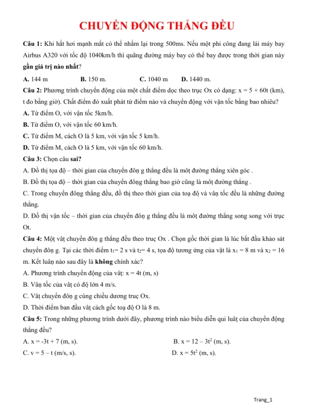 Bài Tập Trắc Nghiệm Chuyển Động Thẳng Đều - Thumbnail