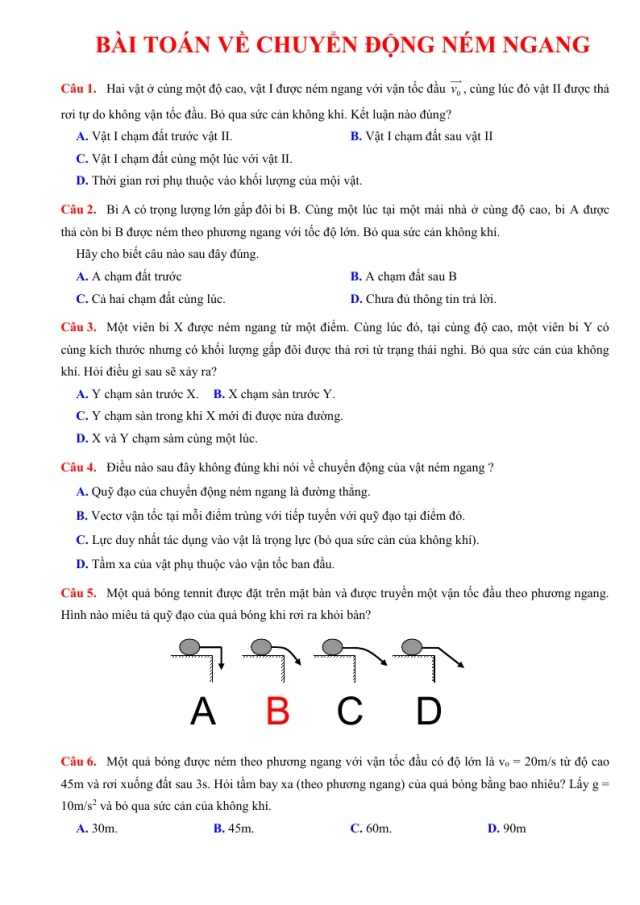25 Câu Trắc Nghiệm Bài Toán Về Chuyển Động Ném Ngang - Thumbnail