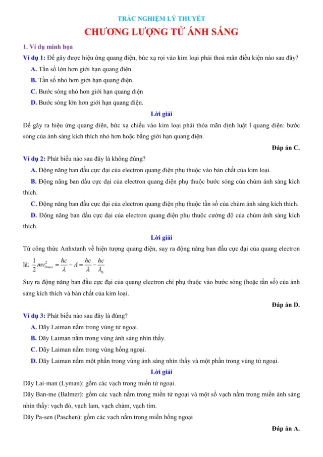 Trắc Nghiệm Lý Thuyết Lượng Tử Ánh Sáng Có Lời Giải Chi Tiết Và - Thumbnail
