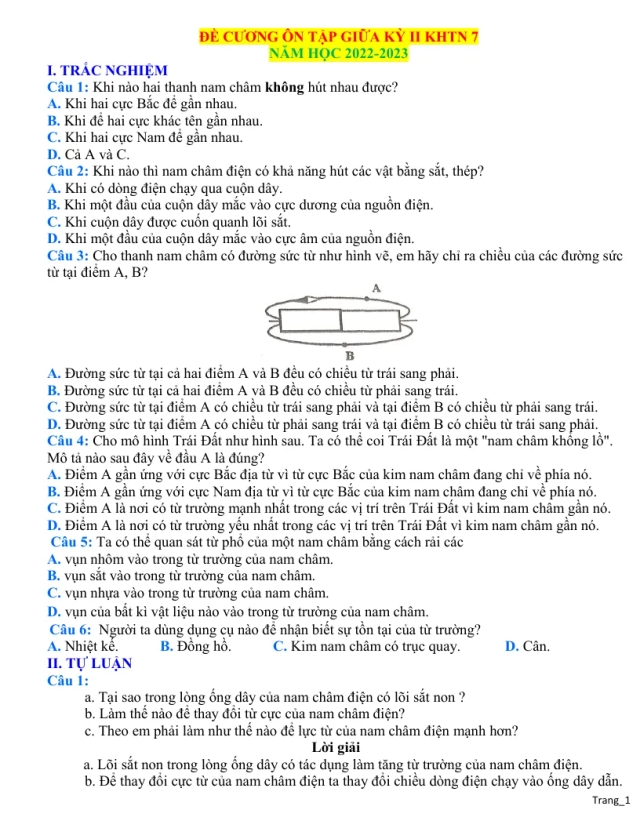 Đề Cương Ôn Thi Giữa Học Kỳ 2 KHTN 7 Phần Vật Lí - Thumbnail
