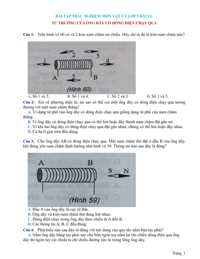 Trắc Nghiệm Lý 9 Bài 24 Có Đáp Án: Từ Trường Của Ống Dây Có Dòng Điện Chạy Qua - Thumbnail
