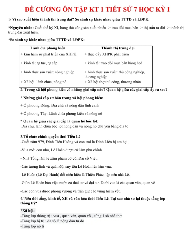 Đề Cương Ôn Tập Kiểm Tra 1 Tiết Lịch Sử 7 HK1 - Thumbnail