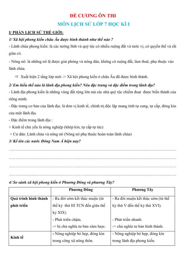 Đề Cương Ôn Thi Lịch Sử 7 Học Kỳ 1 - Thumbnail