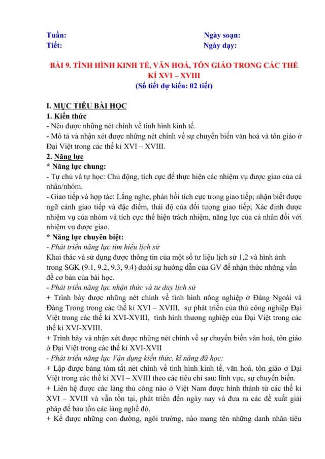 Giáo Án Lịch Sử 8 Bài 9 Tình Hình Kinh Tế Văn Hoá Tôn Giáo Trong Các Thế Kỉ XVI – XVIII - Thumbnail