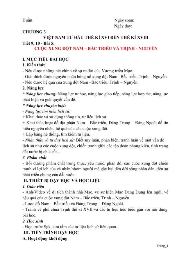 Giáo Án Lịch Sử 8 Bài 5 Cuộc Xung Đột Nam–Bắc Triều Và Trịnh - Nguyễn - Thumbnail