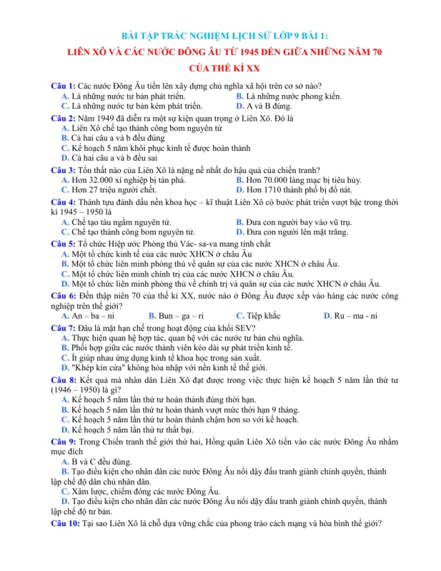 Trắc Nghiệm Lịch Sử 9 Bài 1 Có Đáp Án File - Thumbnail
