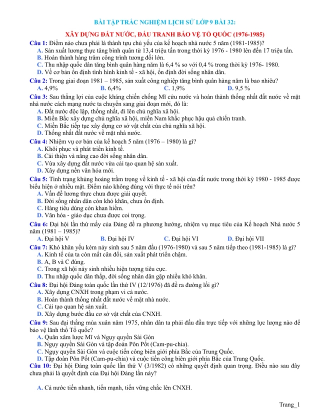 Trắc Nghiệm Sử 9 Bài 32 Có Đáp Án File - Thumbnail