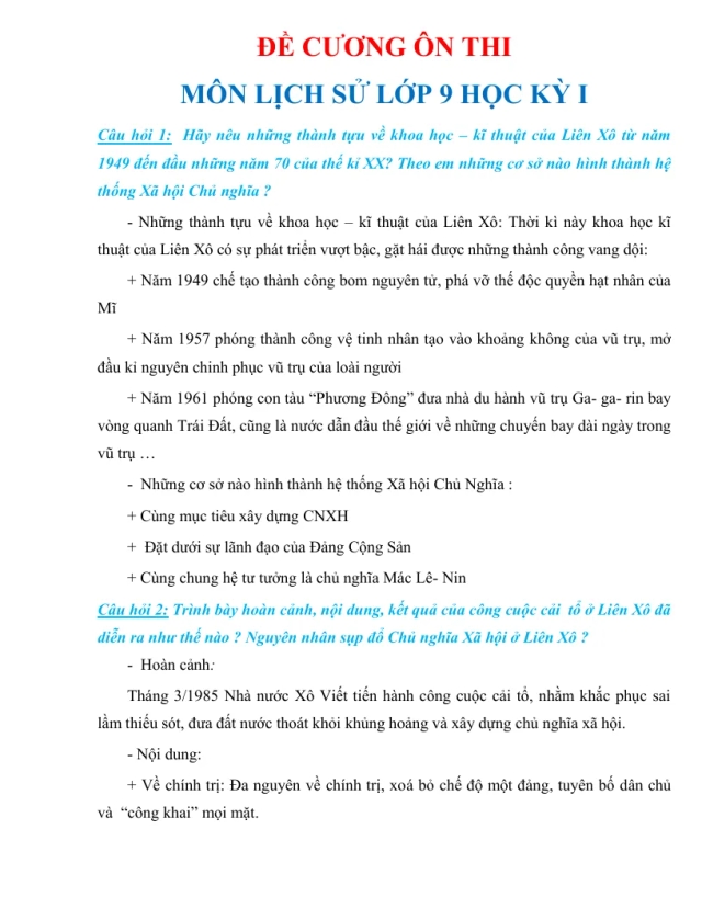 Đề Cương Ôn Thi Lịch Sử 9 Học Kỳ 1 - Thumbnail