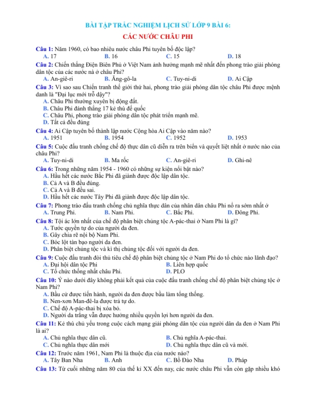 Trắc Nghiệm Lịch Sử 9 Bài 6 Có Đáp Án File - Thumbnail