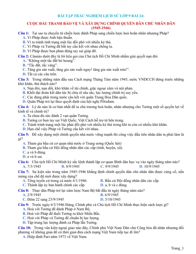 Trắc Nghiệm Sử 9 Bài 24 Có Đáp Án File - Thumbnail