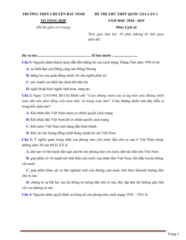 Tuyển Chọn 30 Đề Thi Thử THPT Quốc Gia Môn Lịch Sử 2019 - Thumbnail