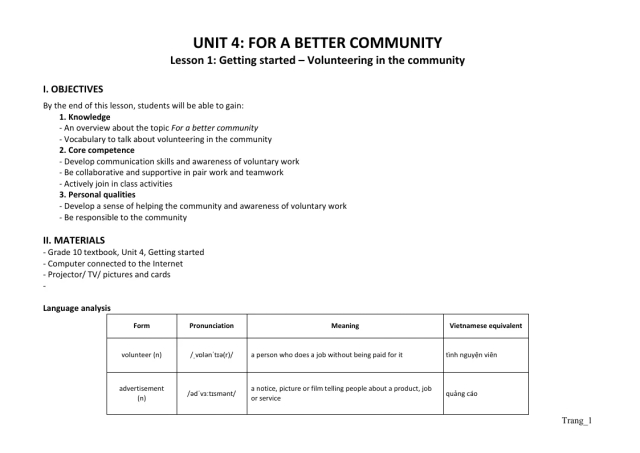 Giáo Án Tiếng Anh 10 Global Unit 4 For A Better Community - Thumbnail