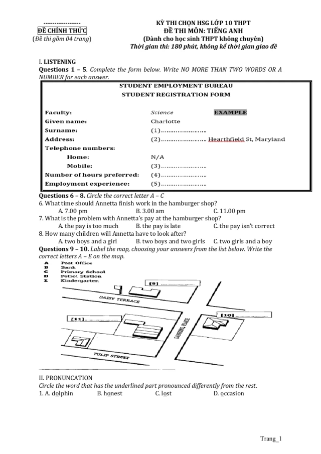 Đề Chọn HSG Tiếng Anh 10 Cấp Tỉnh Có Đáp Án Và File Nghe - Thumbnail