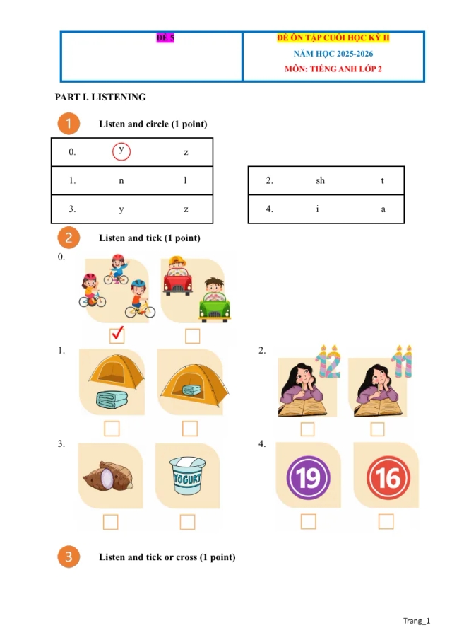 Đề Ôn Tập HK 2 Tiếng Anh 2 Có Đáp Án File Nghe - Đề 5 - Thumbnail
