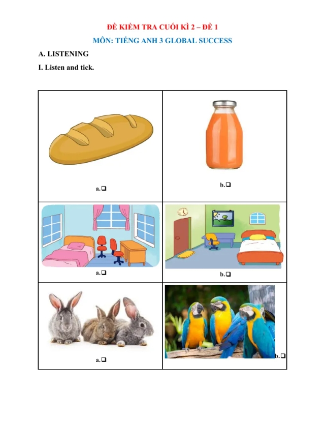 Đề Kiểm Tra Học Kỳ 2 Tiếng Anh 3 Có Đáp Án Và File Nghe - Đề 1 - Thumbnail