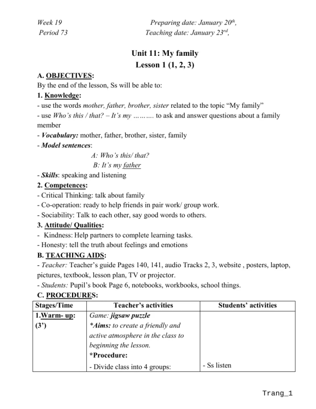 Giáo Án Tiếng Anh 3 Tuần 19 - Thumbnail
