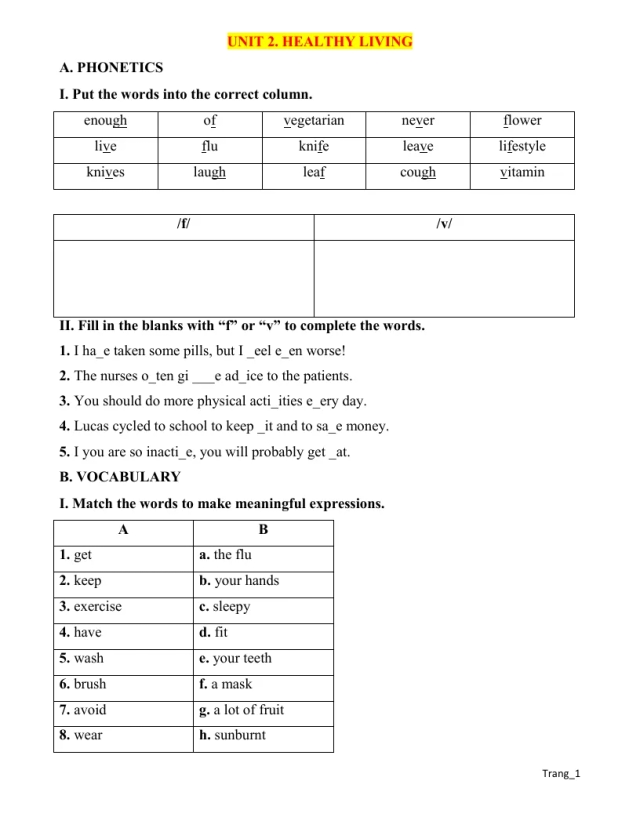 Bài Tập Thực Hành Tiếng Anh 7 Unit 2 Healthy Living - Thumbnail