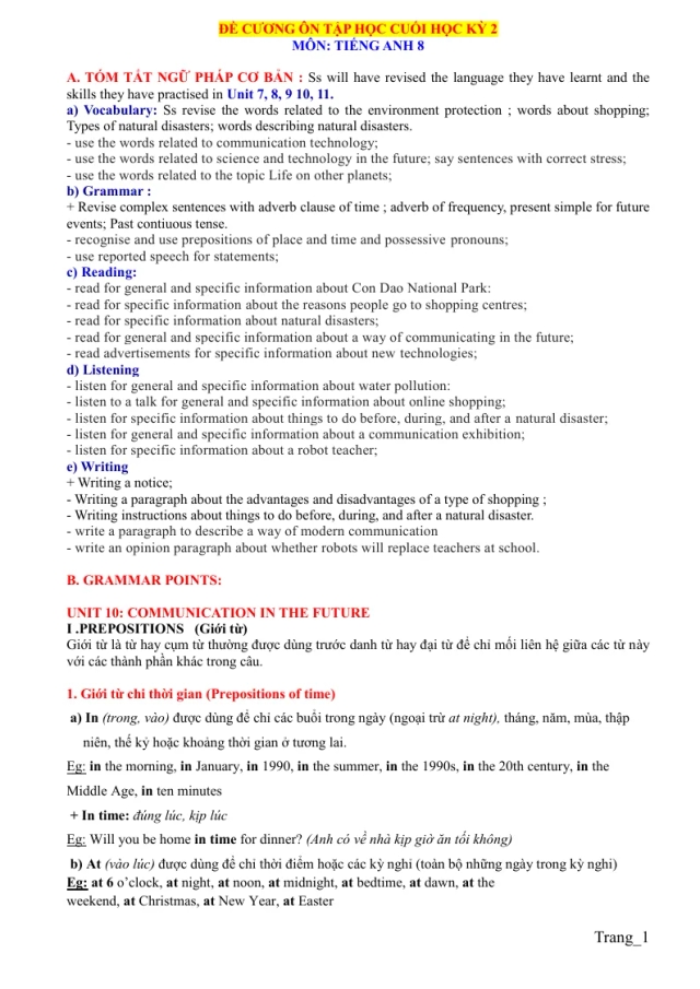 Đề Cương Ôn Tập HK2 Tiếng Anh 8 Năm Học 2025 - 2026 - Thumbnail