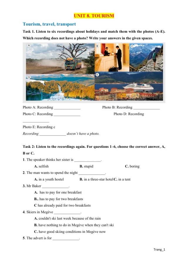 Bài Tập Bổ Trợ Anh 9 Global Unit 8 Tourism Có Đáp Án Và File Nghe - Thumbnail