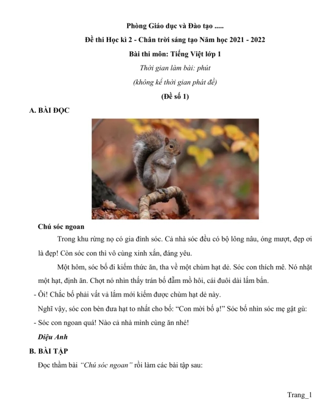 Bộ Đề Ôn Tập Tiếng Việt 1 Học Kỳ 2 - Thumbnail