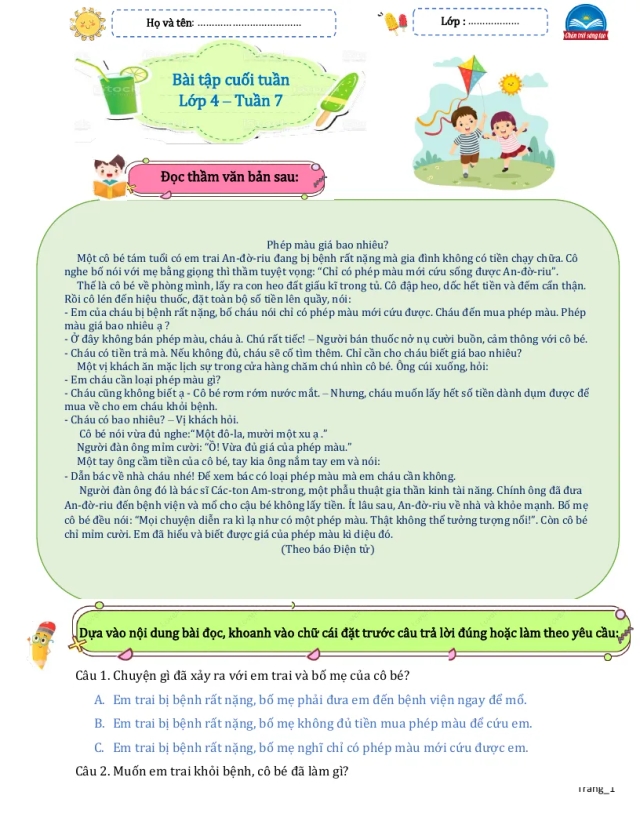 Bài Tập Cuối Tuần Tiếng Việt 4 Tuần 7 - Thumbnail