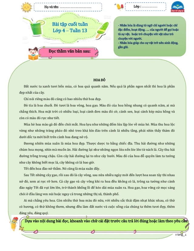 Bài Tập Cuối Tuần Tiếng Việt 4 Tuần 13 - Thumbnail