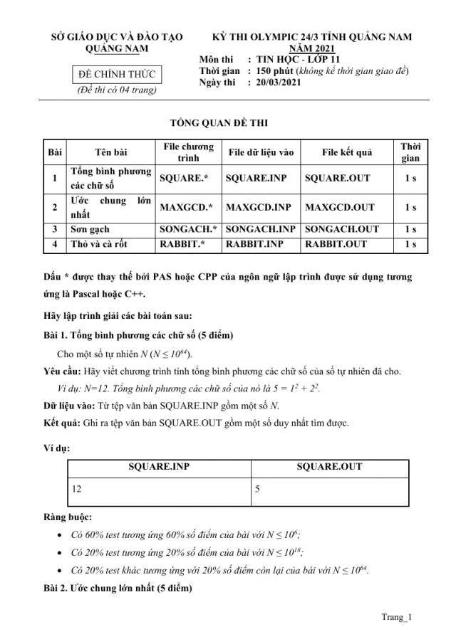 Đề Thi Olympic Tin Học 11 Sở GD&ĐT Quảng Nam 2021 - Thumbnail