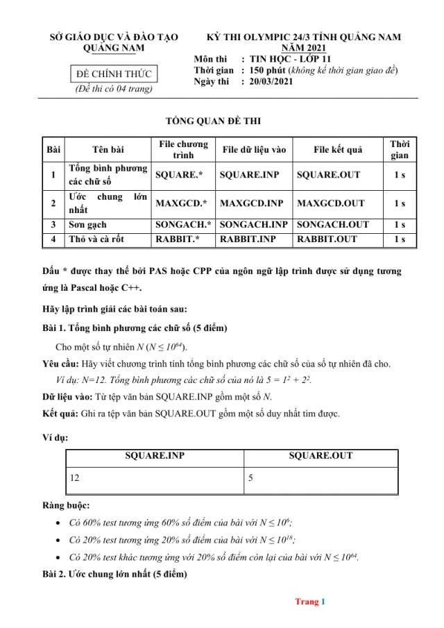 Đề Thi Olympic Tin Học 11 Sở GD&ĐT Quảng Nam 2021 - Thumbnail