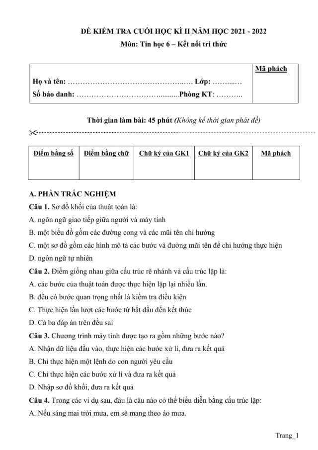 Đề Thi Học Kỳ 2 Môn Tin 6 Kết Nối Có Đáp Án Và Ma Trận - Thumbnail