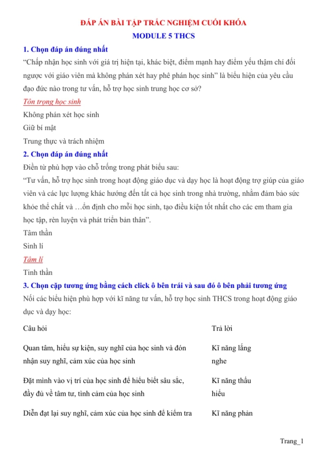 Đáp Án 30 Câu Trắc Nghiệm Mô Đun 5 Cuối Khóa THCS - Thumbnail