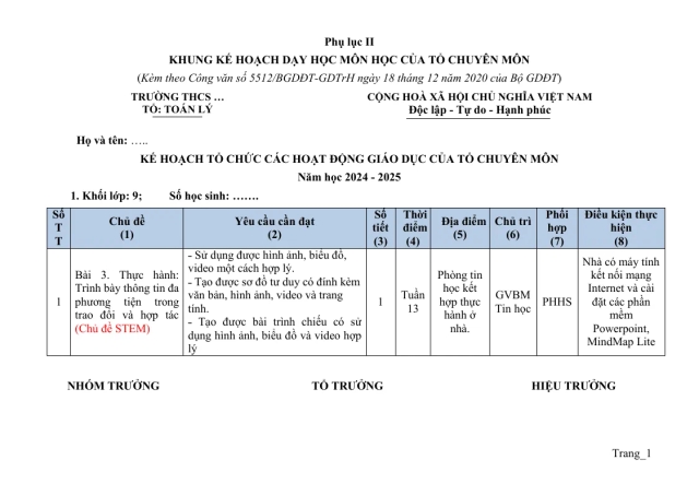 Kế Hoạch Tổ Chức Các Hoạt Động Giáo Dục Tin 9 Năm Học 2024 - 2025 - Thumbnail
