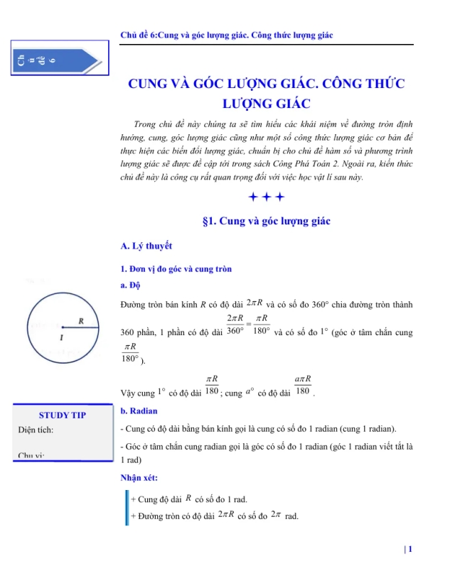 Chuyên Đề Cung Góc Lượng Giác. Công Thức Lượng Giác Có Lời Giải Và - Thumbnail